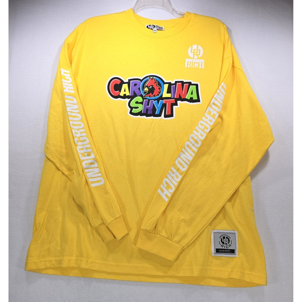 Underground Rich Carolina Shyt Long Sleeve Graphic Tee Yellow Mens 2XL Street